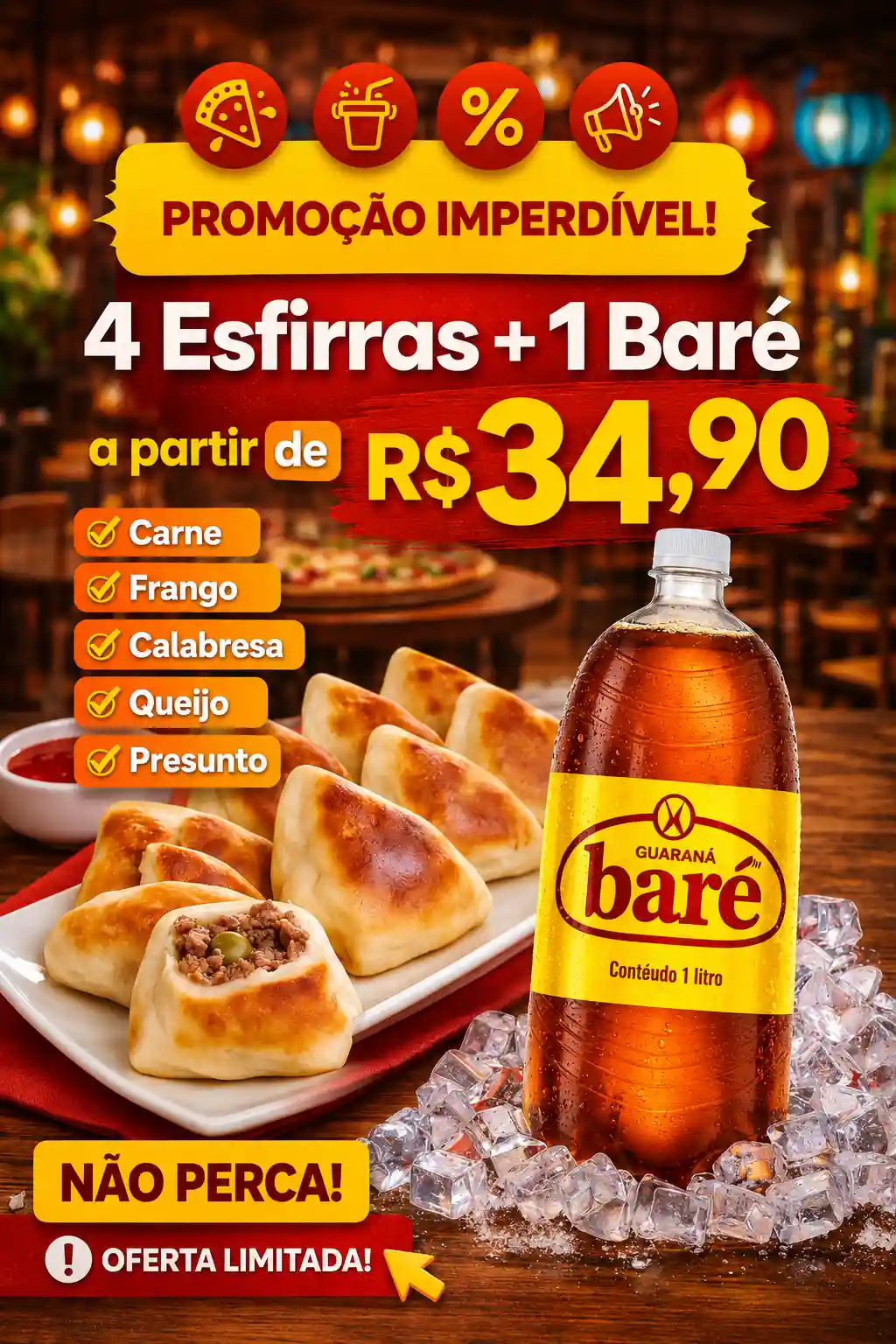 Carne, Frango, Calabresa Queijo, Presunto